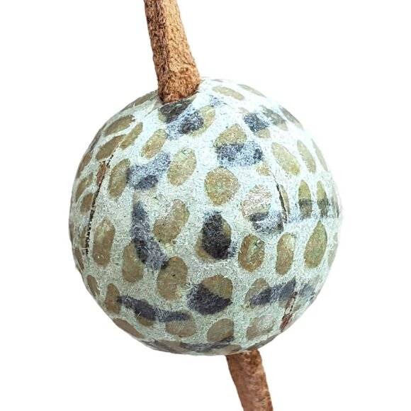 Vintage Signed Monet Set Necklace 38" Earrings 2" Green Bead Gold Tone Suede - Picture 4 of 12